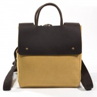 Shoulder bag, leather and canvas