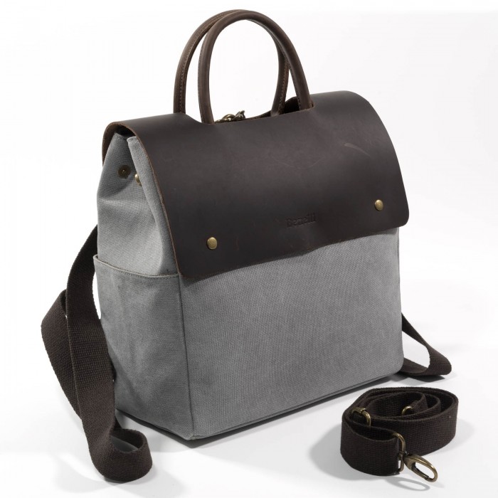 Zaino spalla in pelle e canvas