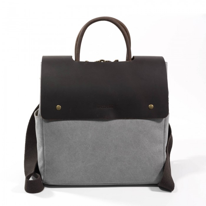 Shoulder bag, leather and canvas