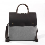 Shoulder bag, leather and canvas