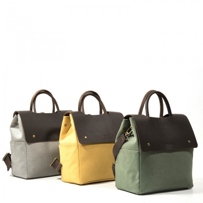 Shoulder bag, leather and canvas