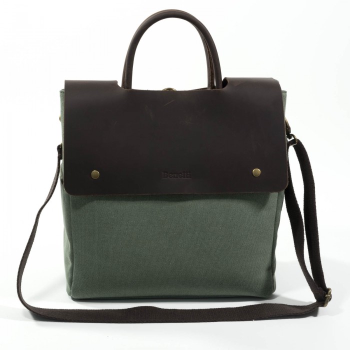 Shoulder bag, leather and canvas