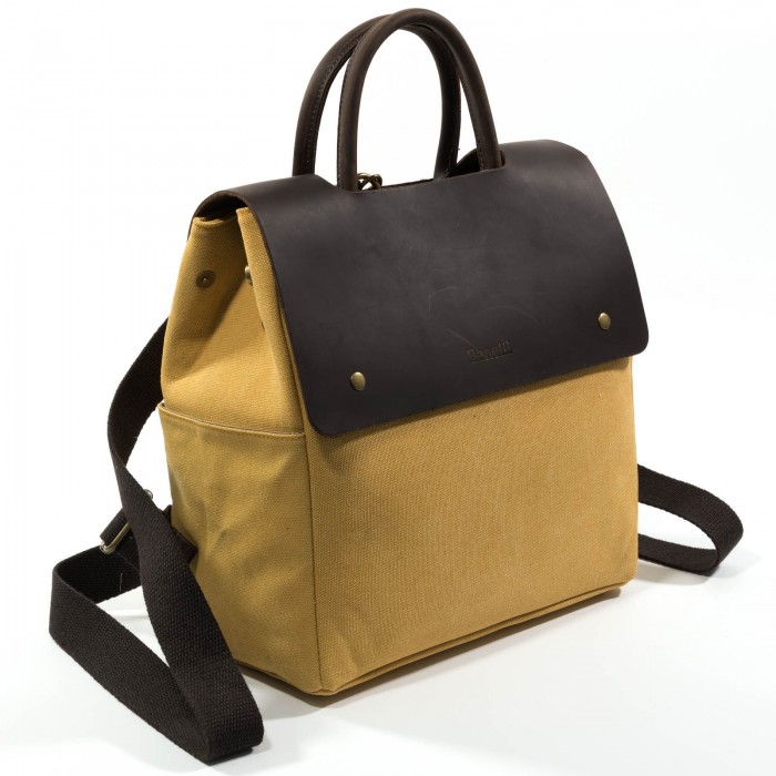 Shoulder bag, leather and canvas